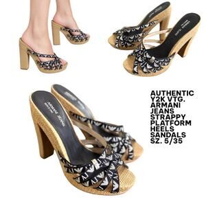AUTHENTIC Y2K ARMANI JEANS STRAPPY PLATFORM SANDALS  HEELS SZ.‎ US 5/35 EUC